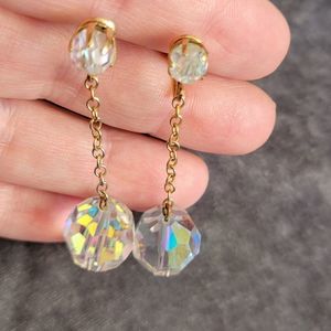Vintage Crystal Drop Earrings Goldtone Clip-on